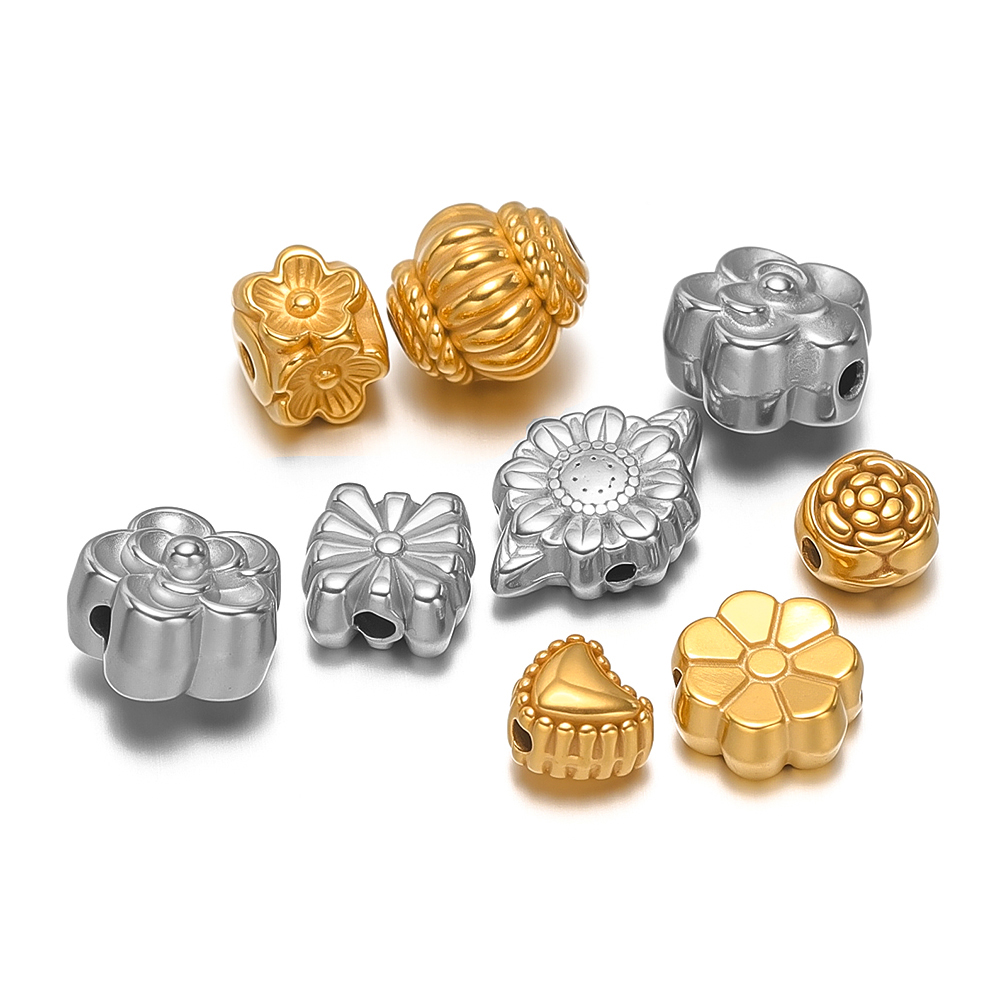 Supply Florist - 10Pcs Gold Stainless Steel Heart Beads